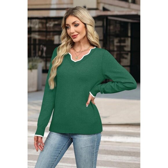 Womens V Neck Sweater Pullover Cozy Lightweight Long Sleeve Fall casual - Picture 4 of 5